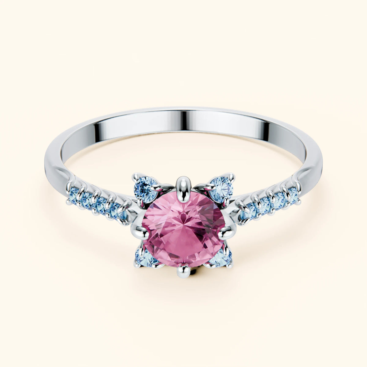 Engagement Ring Scintille - 0.60ct Lab Pink Sapphire with Lab Blue Diamond Side Stones