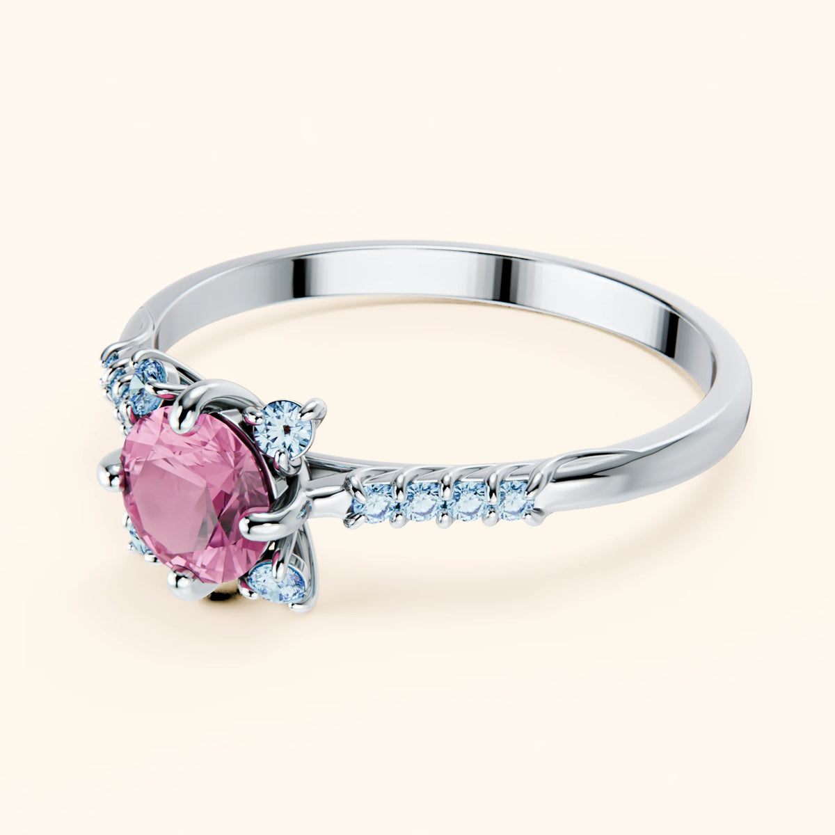 Engagement Ring Scintille - 0.60ct Lab Pink Sapphire with Lab Blue Diamond Side Stones