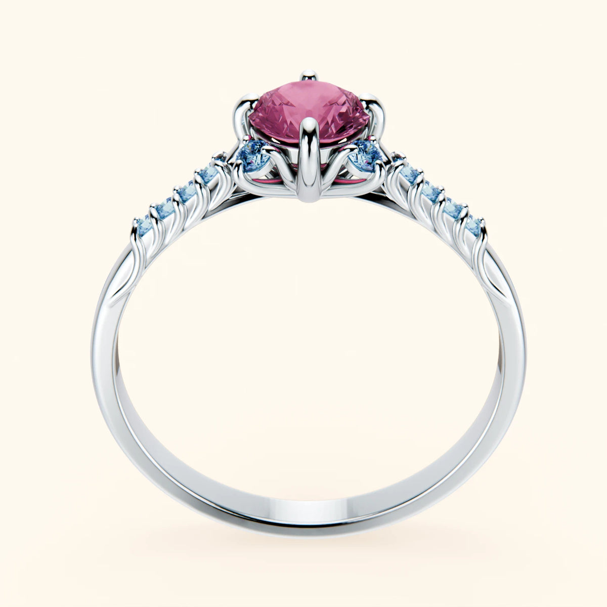 Engagement Ring Scintille - 0.60ct Lab Pink Sapphire with Lab Blue Diamond Side Stones
