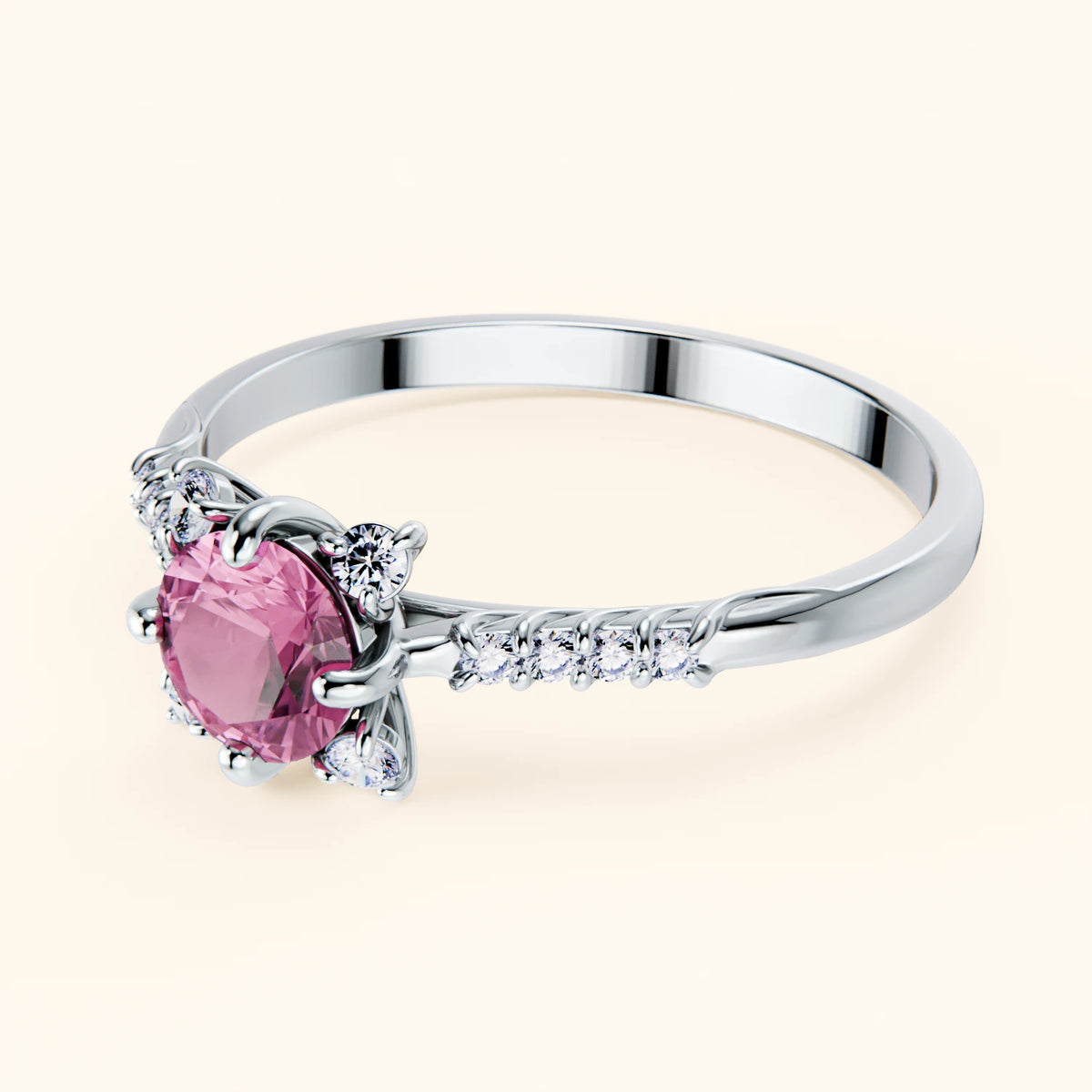 Engagement Ring Scintille - 0.60ct Natural Pink Sapphire with Lab Diamond Side Stones