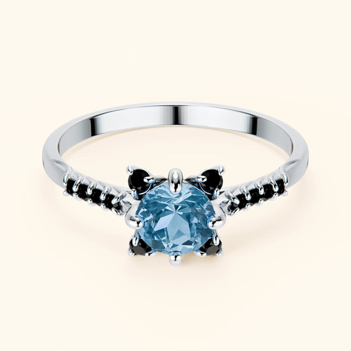 Engagement Ring Scintille - 0.50ct Swiss Blue Topaz with Black Diamond Side Stones