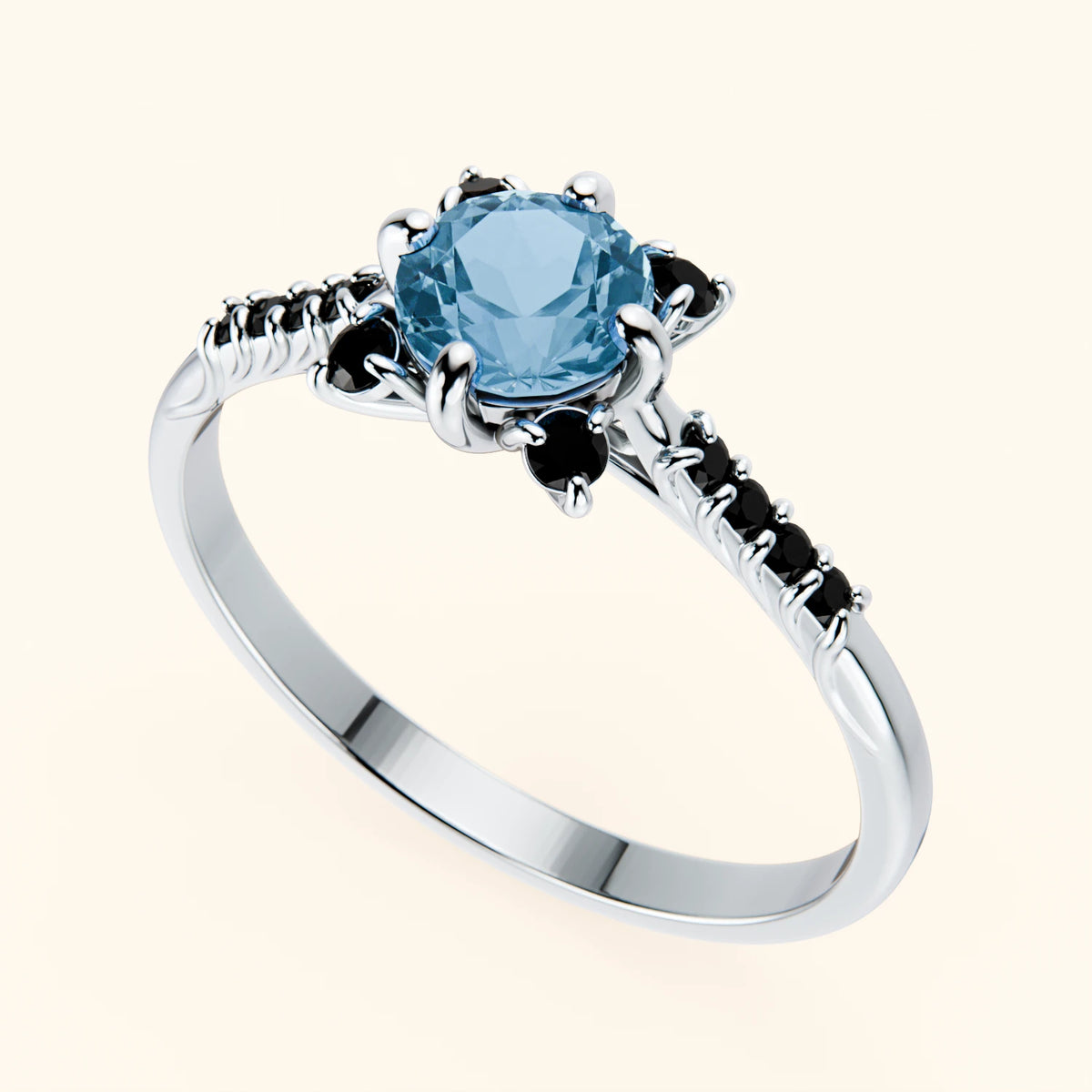 Engagement Ring Scintille - 0.50ct Swiss Blue Topaz with Black Diamond Side Stones