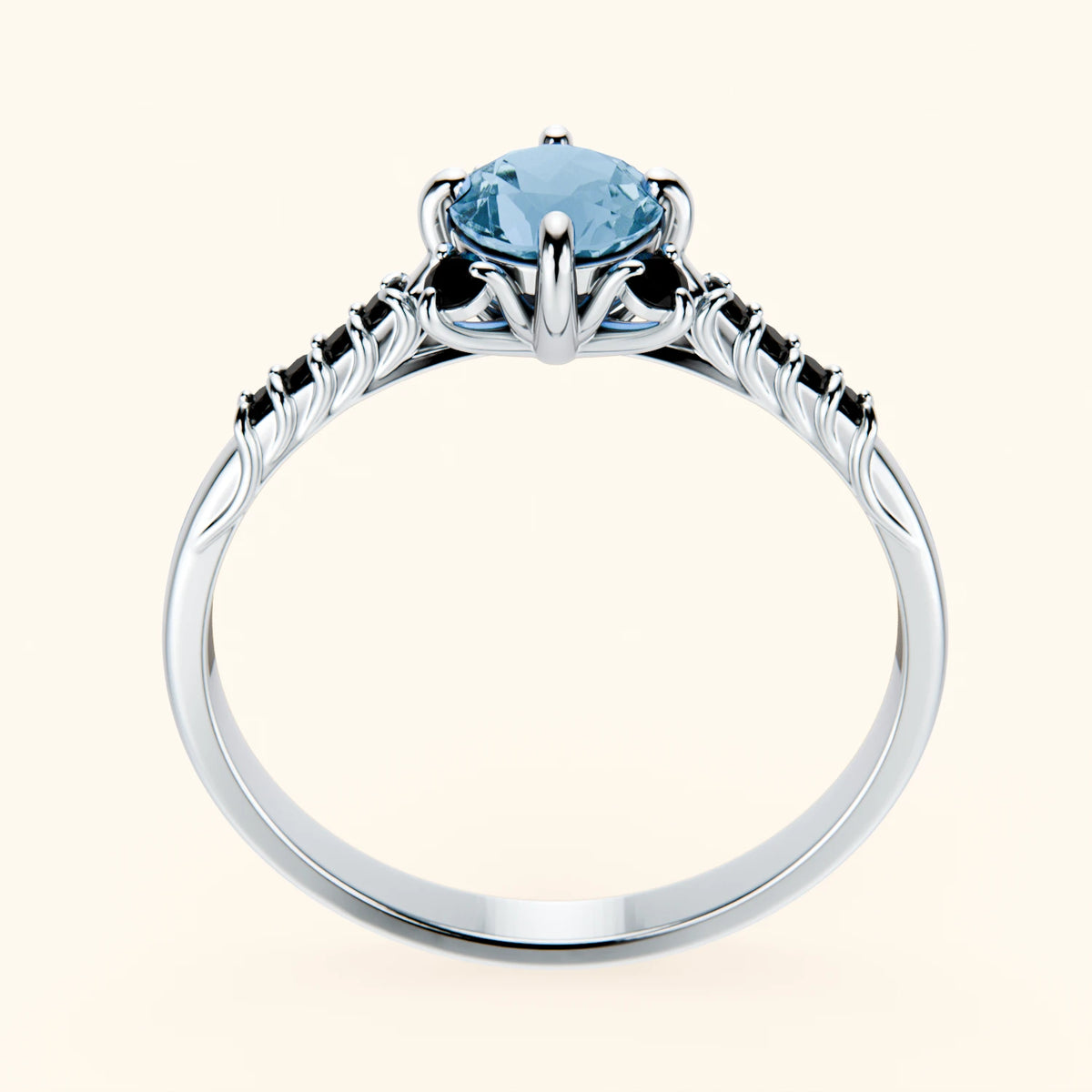 Engagement Ring Scintille - 0.50ct Swiss Blue Topaz with Black Diamond Side Stones