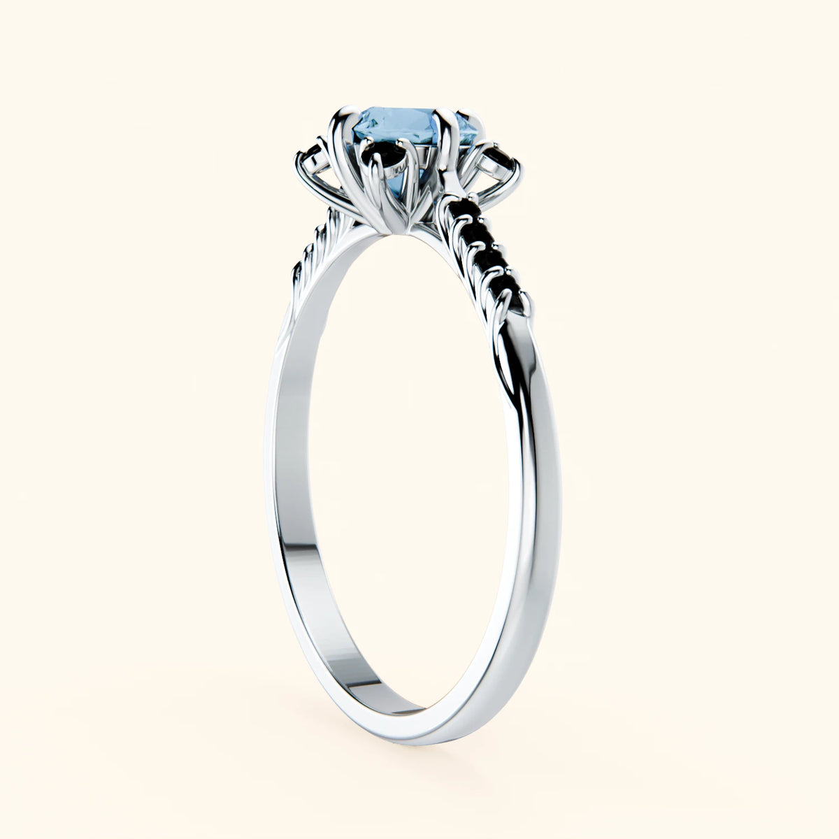 Engagement Ring Scintille - 0.50ct Swiss Blue Topaz with Black Diamond Side Stones