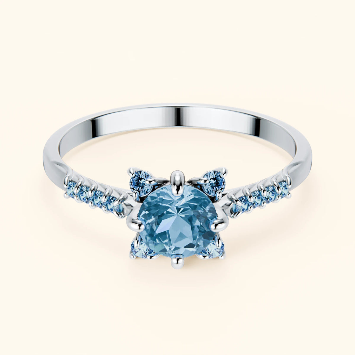 Engagement Ring Scintille - 0.50ct Swiss Blue Topaz with Lab Blue Diamond Side Stones