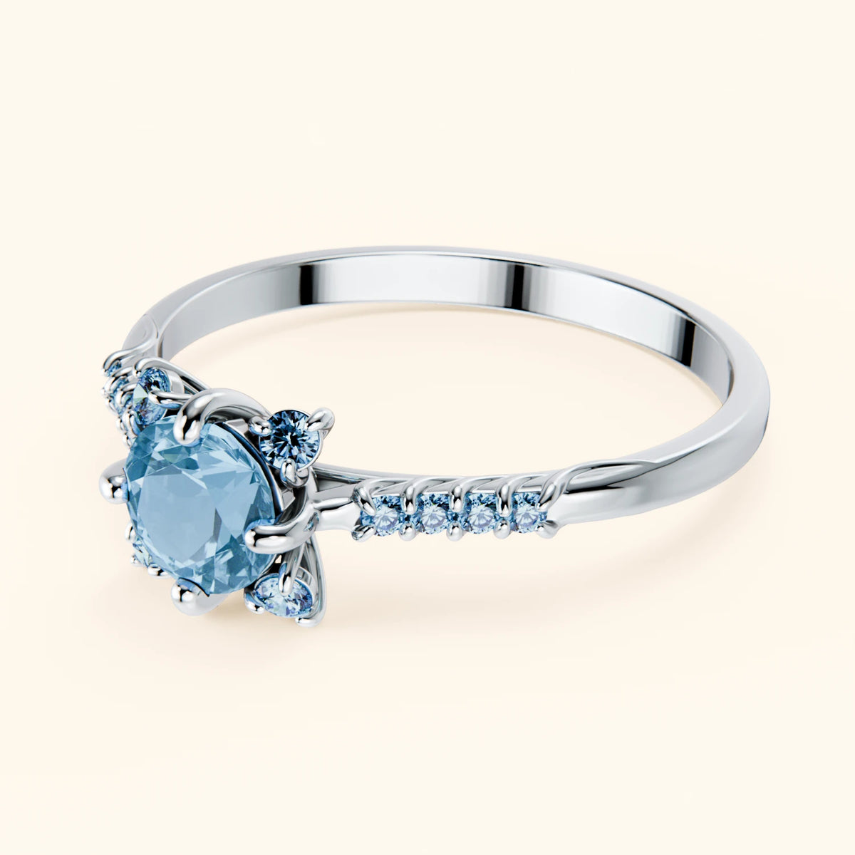 Engagement Ring Scintille - 0.50ct Swiss Blue Topaz with Lab Blue Diamond Side Stones