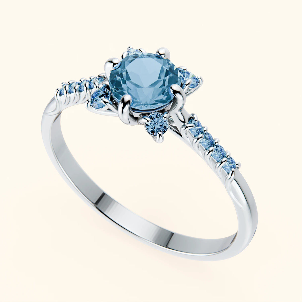 Engagement Ring Scintille - 0.50ct Swiss Blue Topaz with Lab Blue Diamond Side Stones