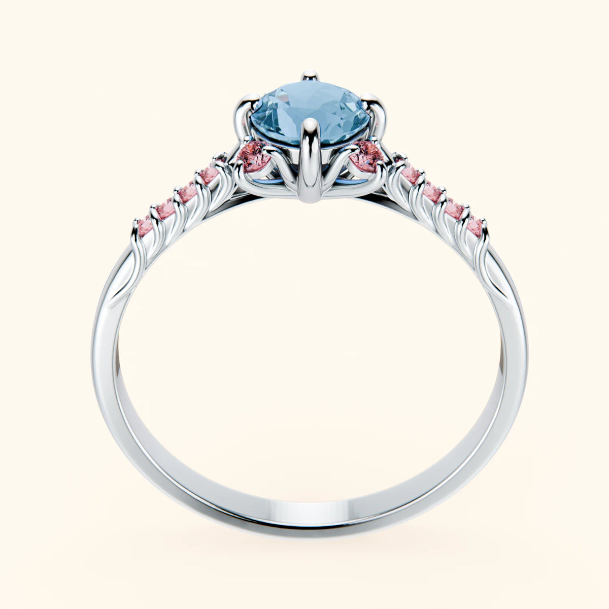 Pierścionek zaręczynowy Scintille – Topaz Swiss Blue 0,50 ct, kamienie boczne: różowy diament laboratoryjny