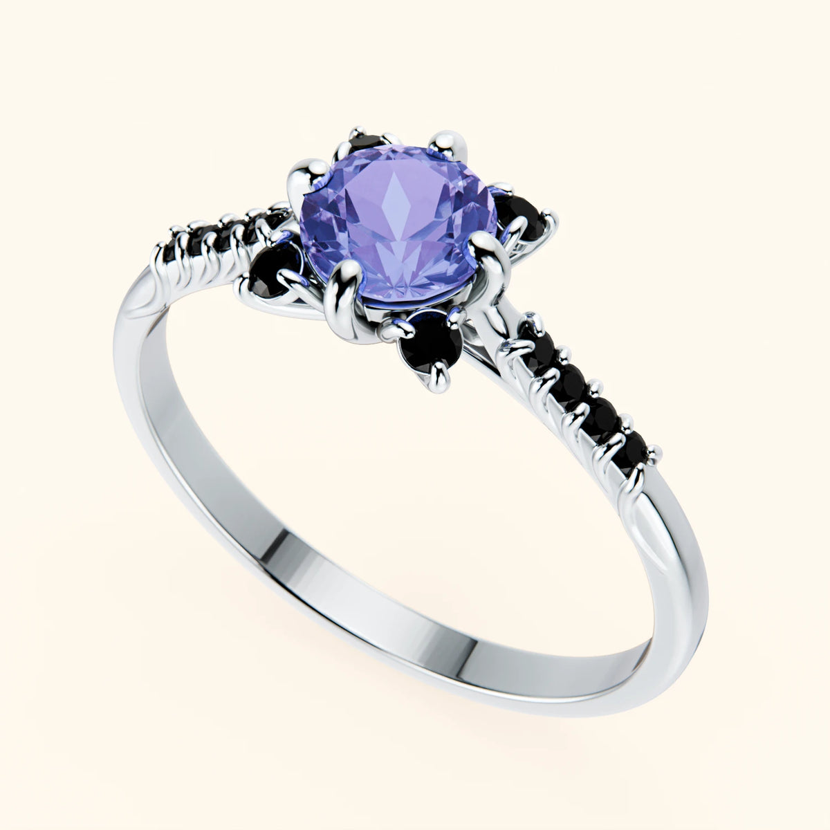 Pierścionek zaręczynowy Scintille – Tanzanit 0,45 ct, kamienie boczne: czarny diament