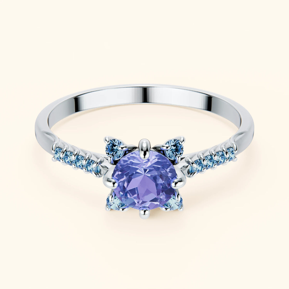 Engagement Ring Scintille - 0.45ct Tanzanite with Lab Blue Diamond Side Stones