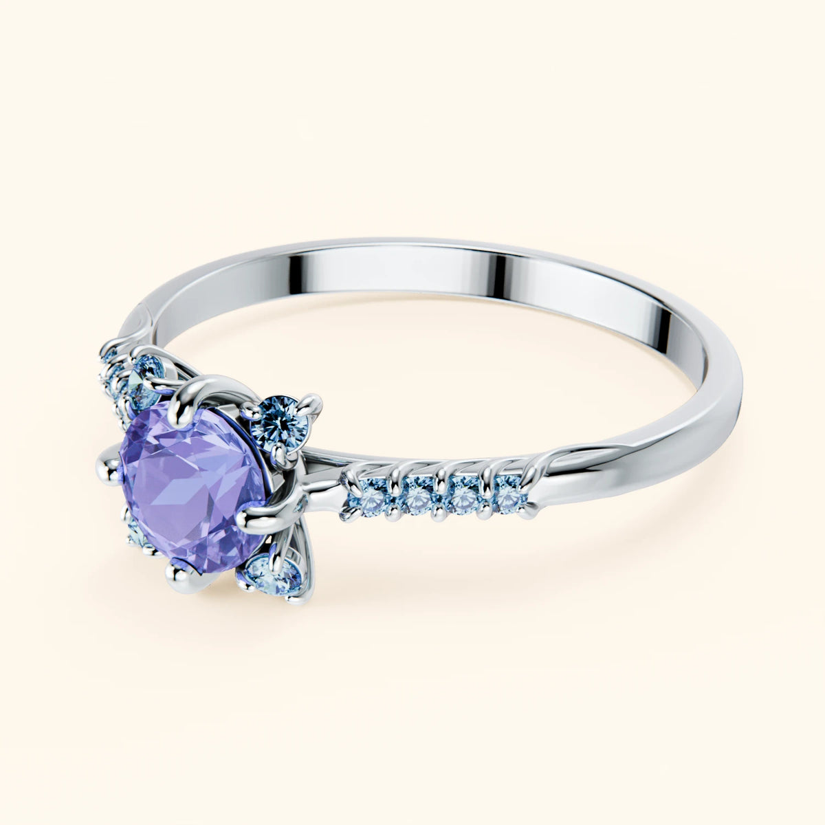 Engagement Ring Scintille - 0.45ct Tanzanite with Lab Blue Diamond Side Stones