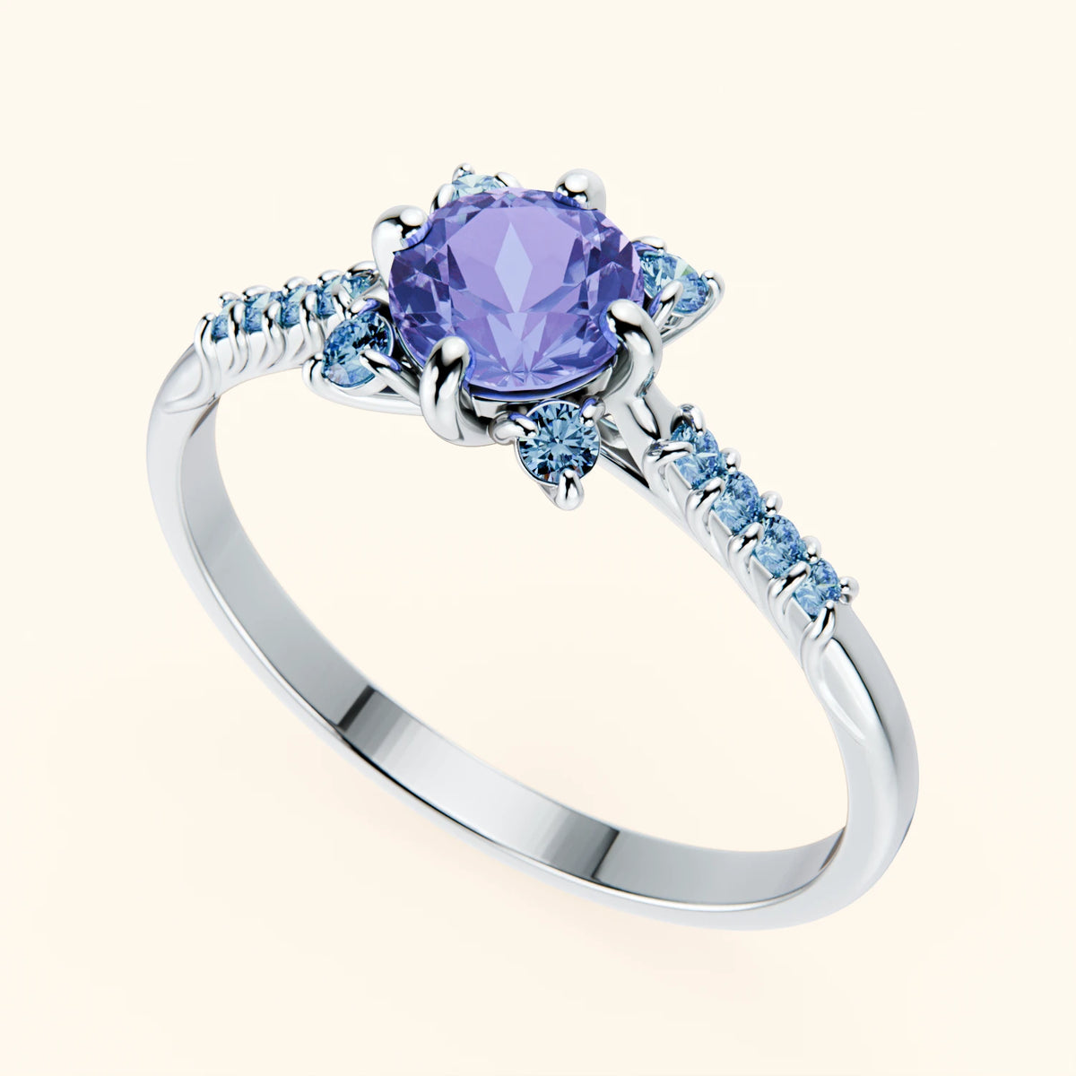 Engagement Ring Scintille - 0.45ct Tanzanite with Lab Blue Diamond Side Stones