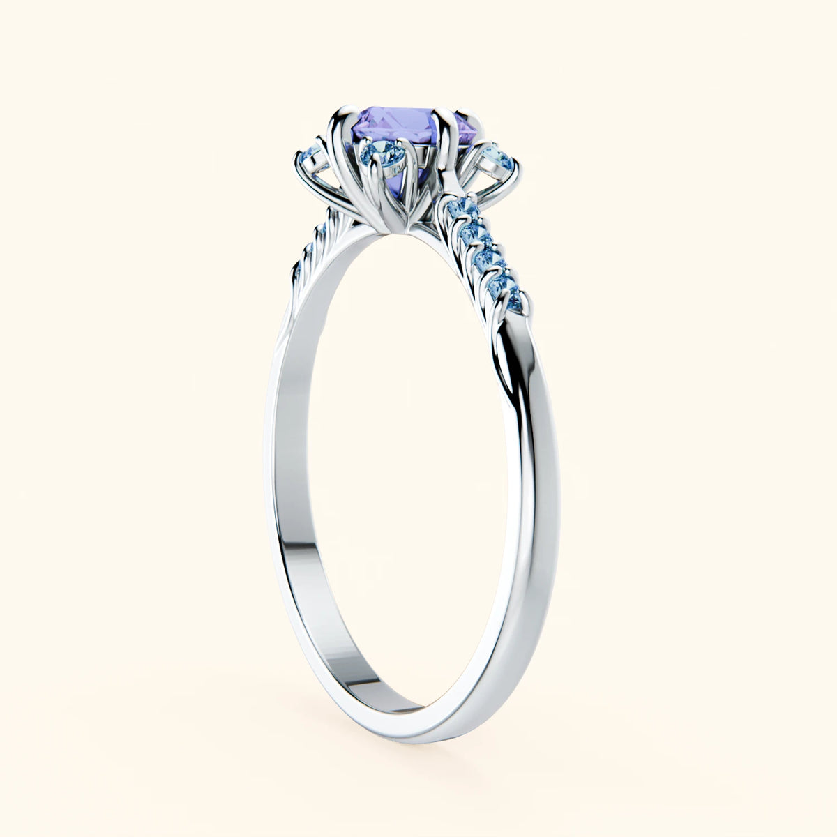 Engagement Ring Scintille - 0.45ct Tanzanite with Lab Blue Diamond Side Stones