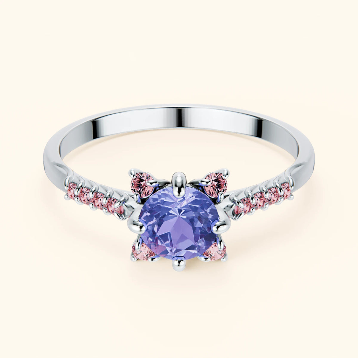 Engagement Ring Scintille - 0.45ct Tanzanite with Lab Pink Diamond Side Stones