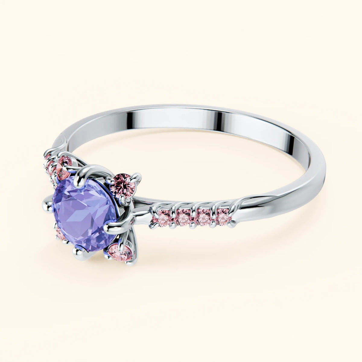 Engagement Ring Scintille - 0.45ct Tanzanite with Lab Pink Diamond Side Stones