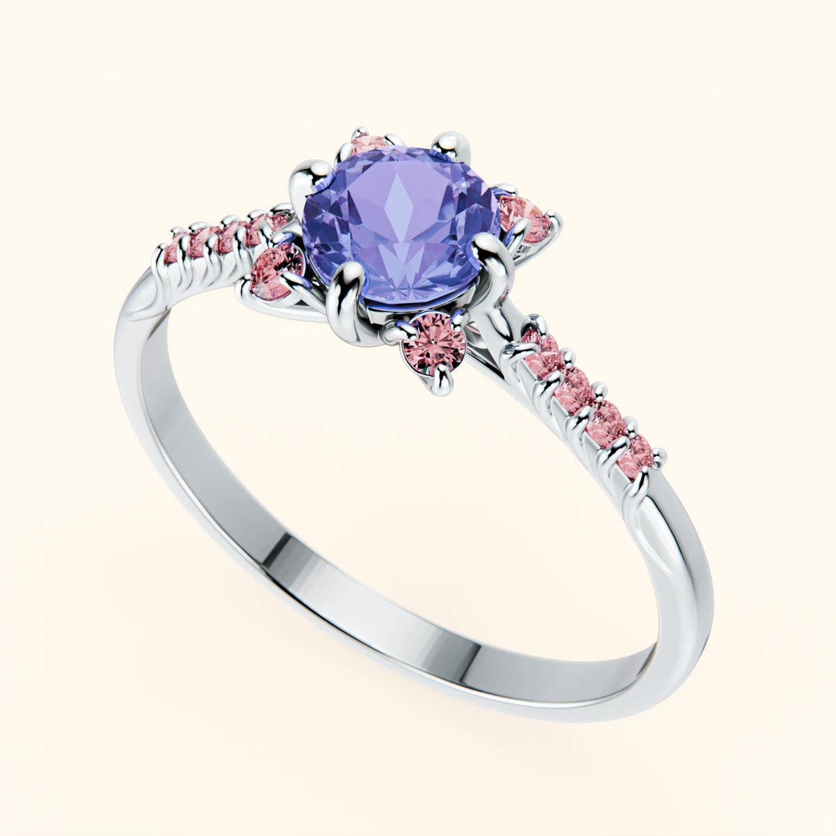 Engagement Ring Scintille - 0.45ct Tanzanite with Lab Pink Diamond Side Stones