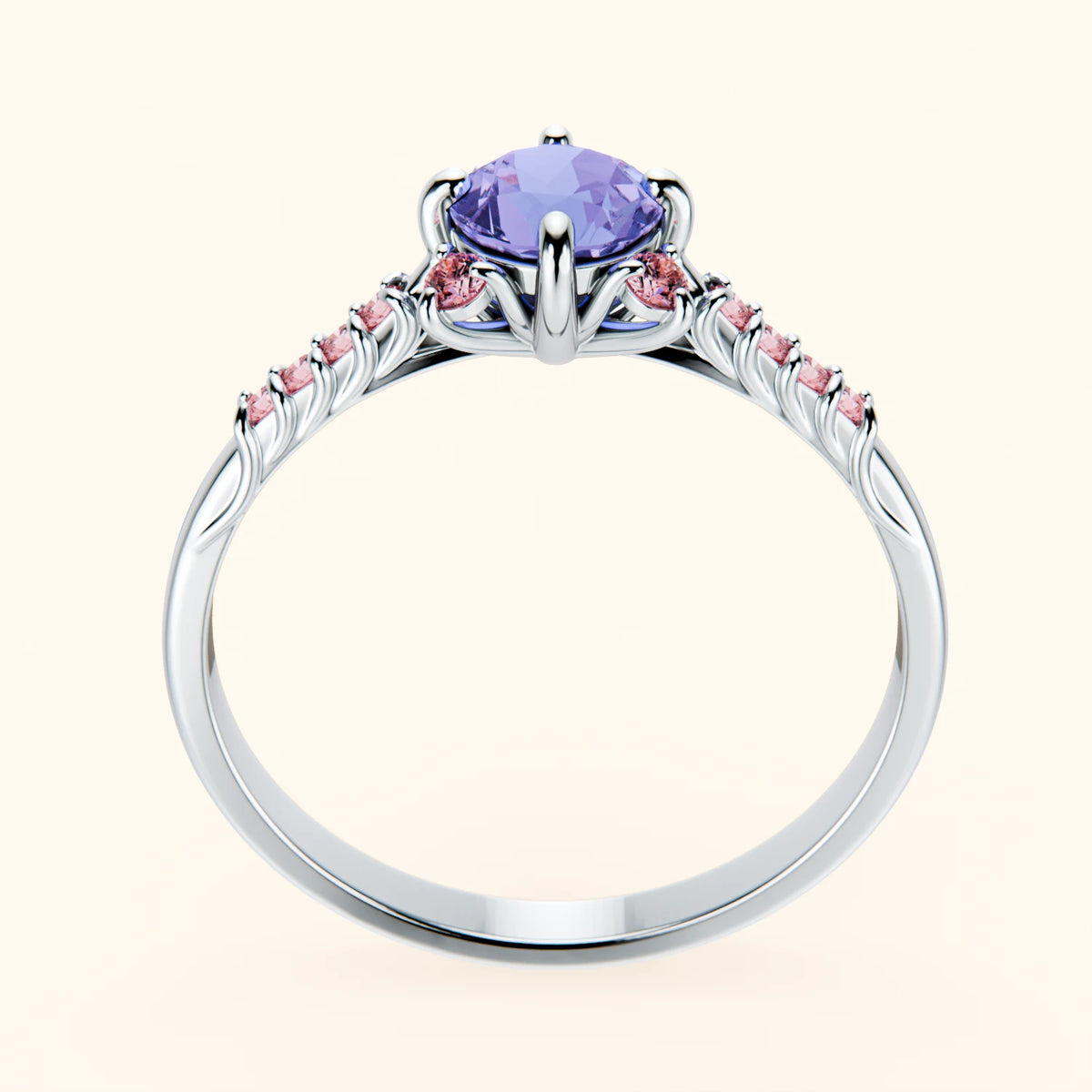 Engagement Ring Scintille - 0.45ct Tanzanite with Lab Pink Diamond Side Stones