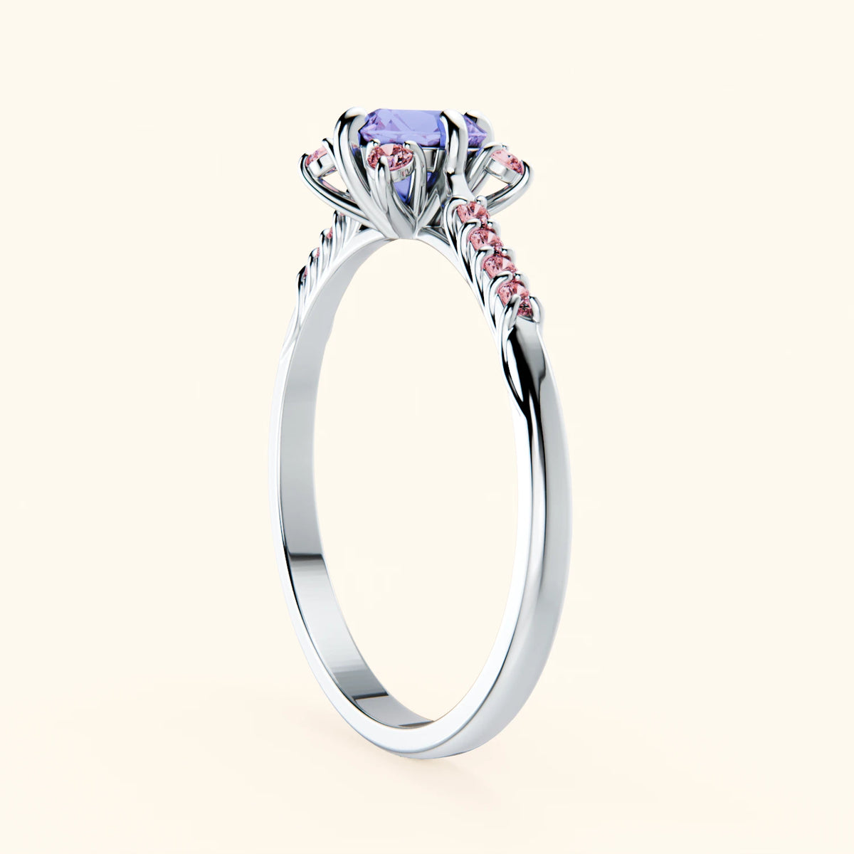 Engagement Ring Scintille - 0.45ct Tanzanite with Lab Pink Diamond Side Stones