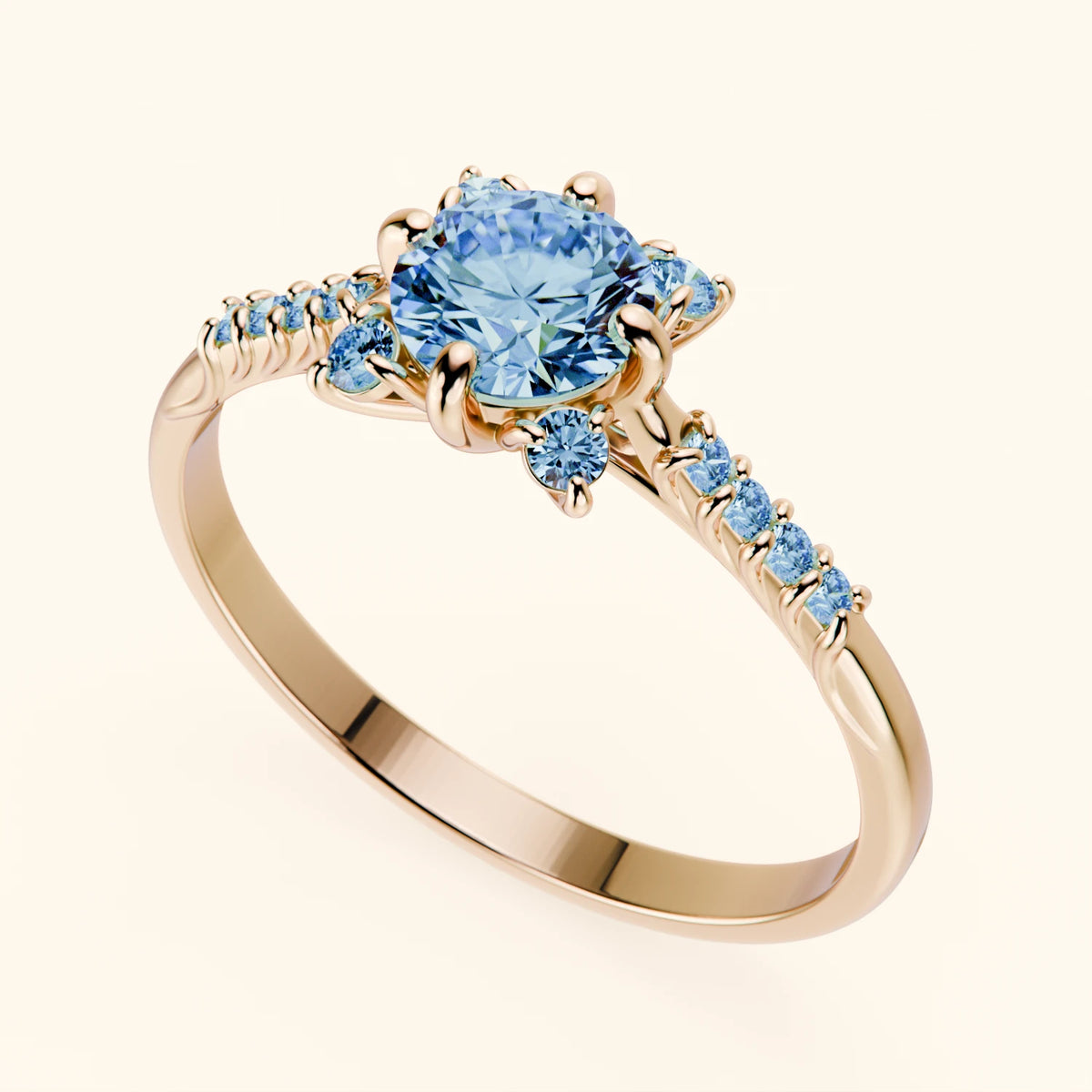 Engagement Ring Scintille - 0.5ct Lab Blue Diamond with Lab Blue Diamond Side Stones