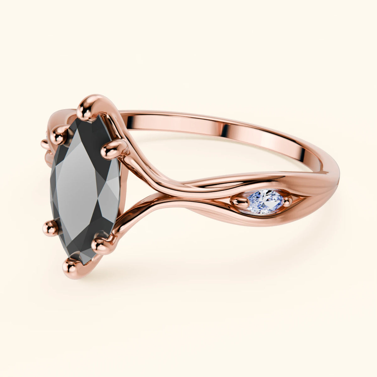 Engagement Ring Verset - 1ct Black Diamond with Natural Diamond Side Stones