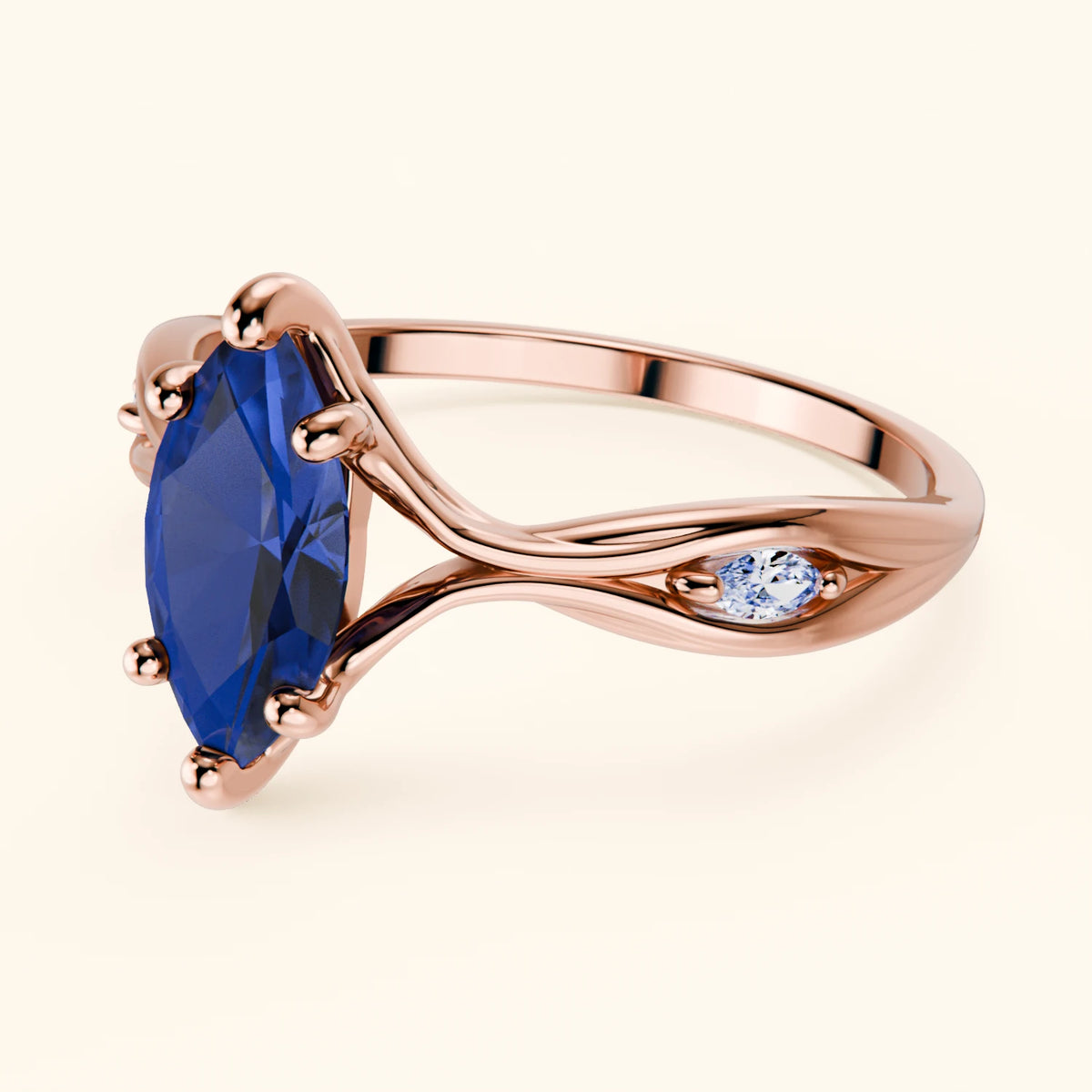Engagement Ring Verset - 1.35ct Lab Blue Sapphire with Lab Diamond Side Stones