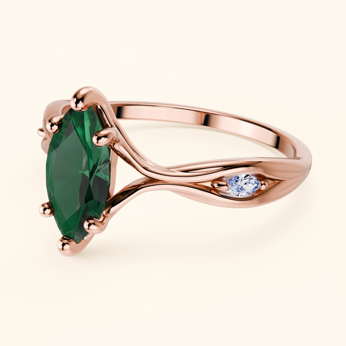 Engagement Ring Verset - 1ct Lab Emerald with Natural Diamond Side Stones