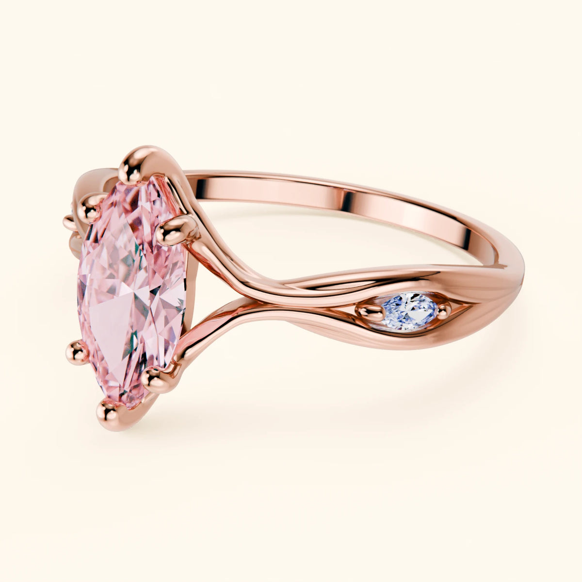 Engagement Ring Verset - 1ct Lab Pink Diamond with Natural Diamond Side Stones