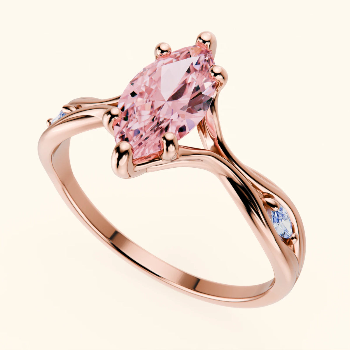 Engagement Ring Verset - 1ct Lab Pink Diamond with Natural Diamond Side Stones