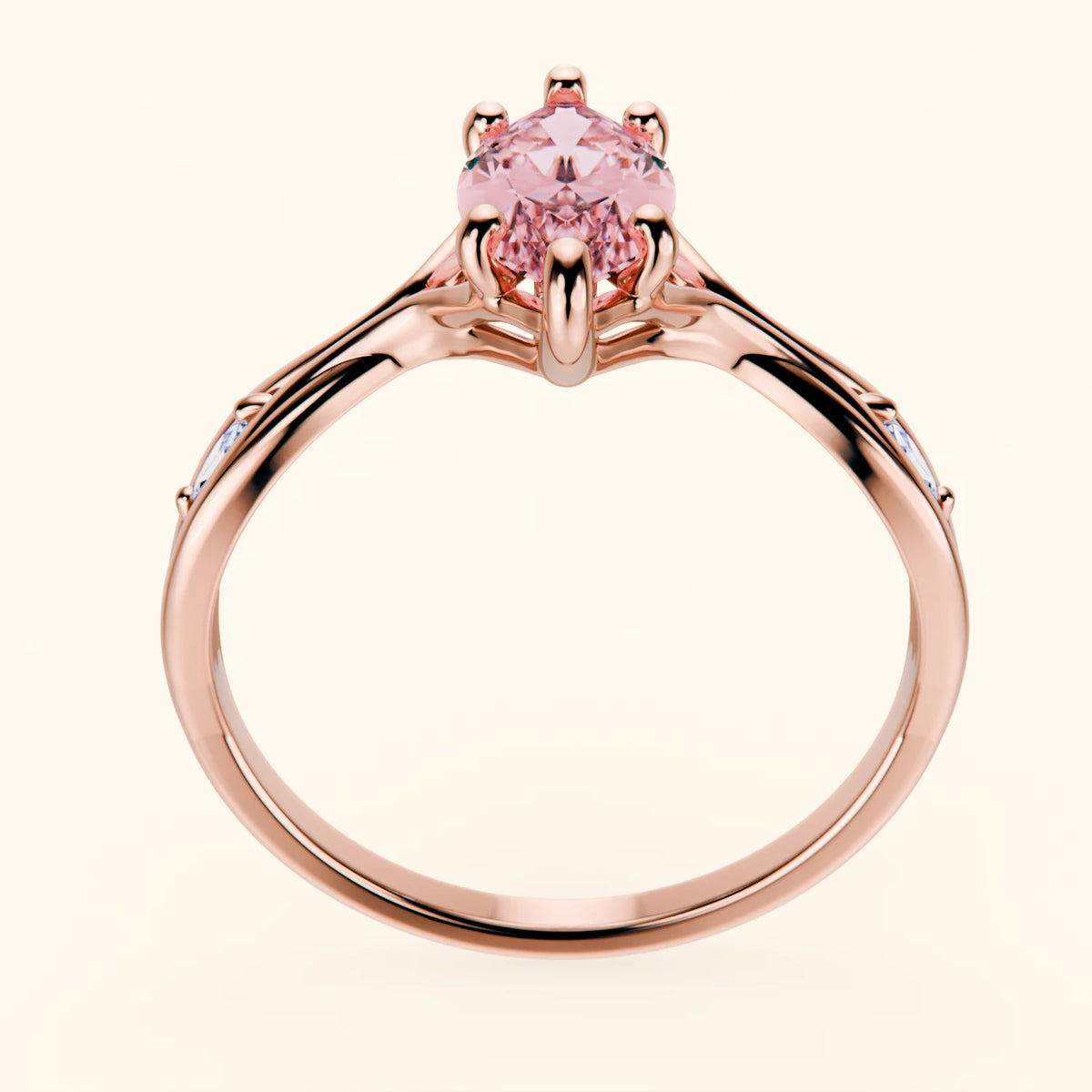 Engagement Ring Verset - 1ct Lab Pink Diamond with Natural Diamond Side Stones