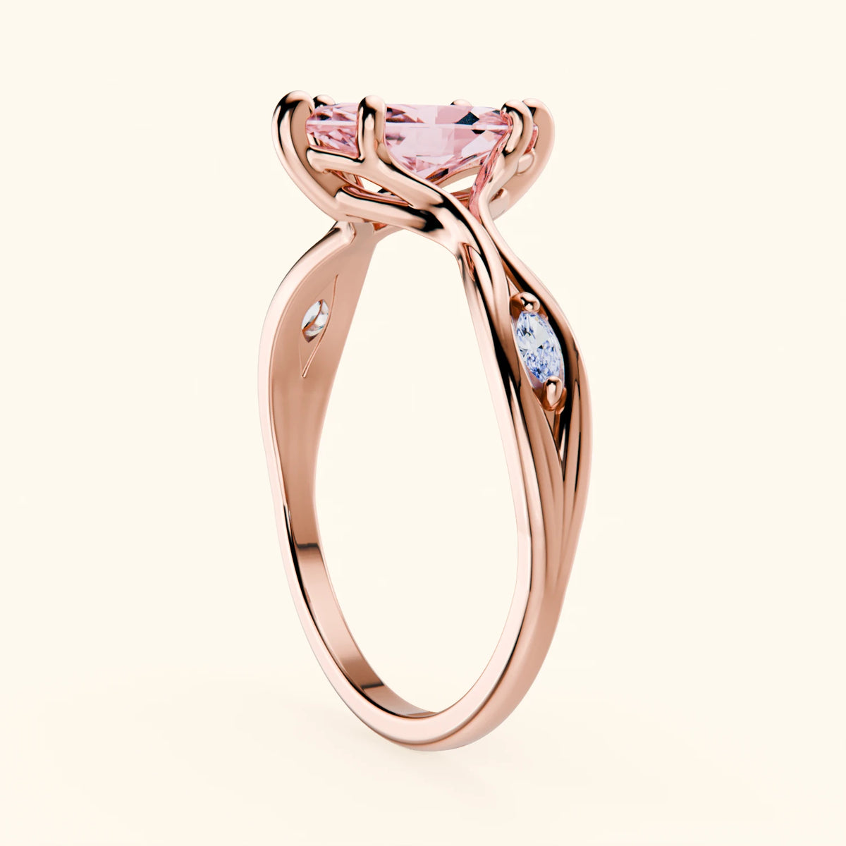 Engagement Ring Verset - 1ct Lab Pink Diamond with Natural Diamond Side Stones