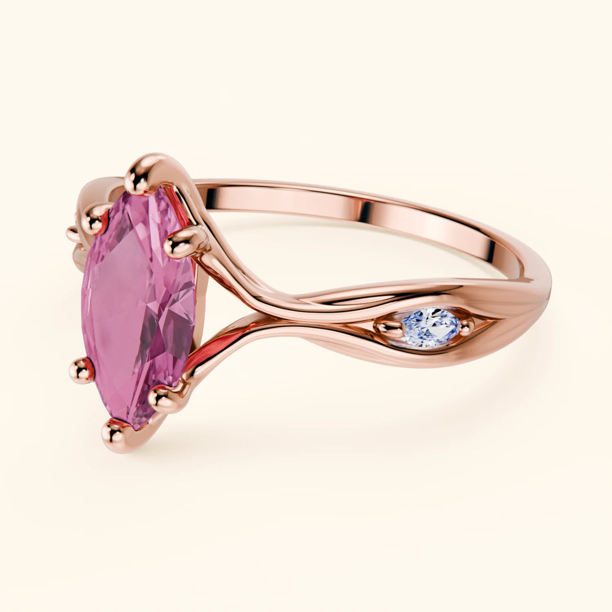 Engagement Ring Verset - 1.35ct Lab Pink Sapphire with Natural Diamond Side Stones