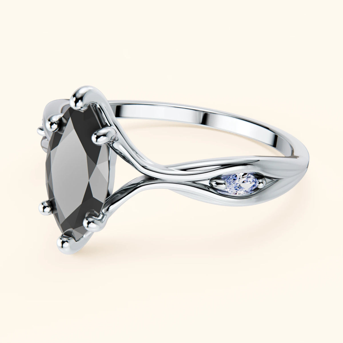 Engagement Ring Verset - 1ct Black Diamond with Natural Diamond Side Stones