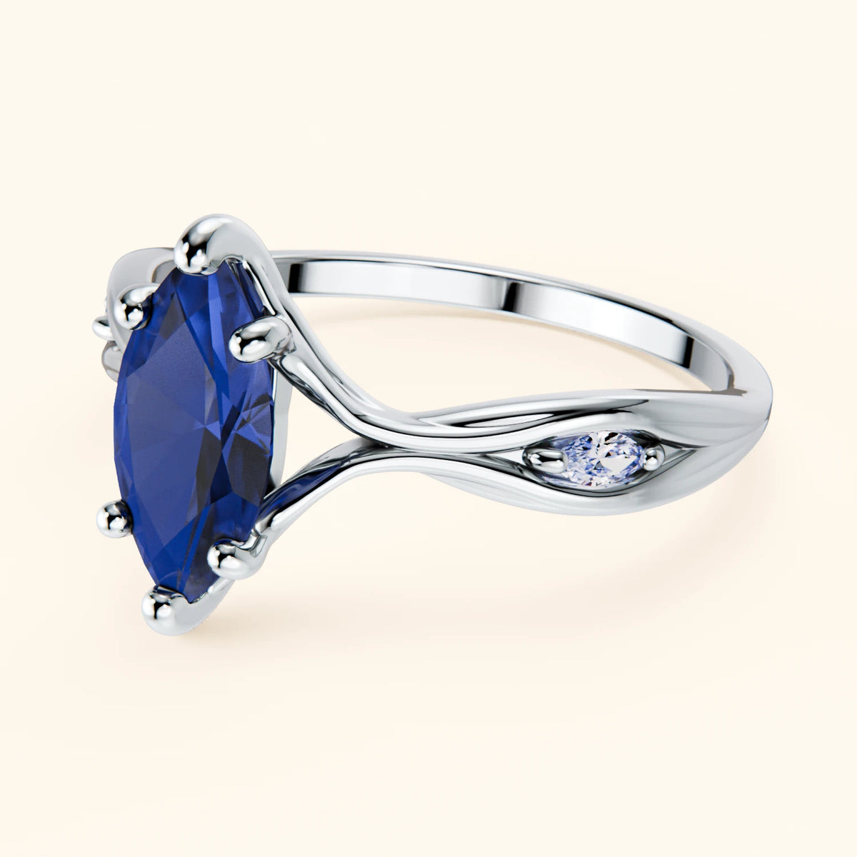 Engagement Ring Verset - 1.35ct Lab Blue Sapphire with Lab Diamond Side Stones