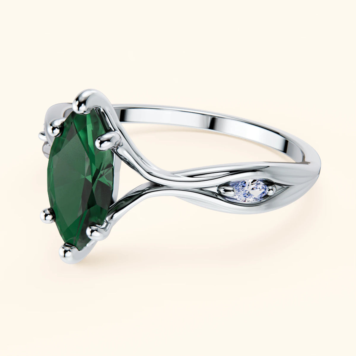 Engagement Ring Verset - 1ct Lab Emerald with Natural Diamond Side Stones