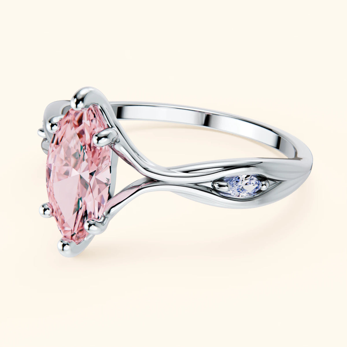 Engagement Ring Verset - 1ct Lab Pink Diamond with Natural Diamond Side Stones