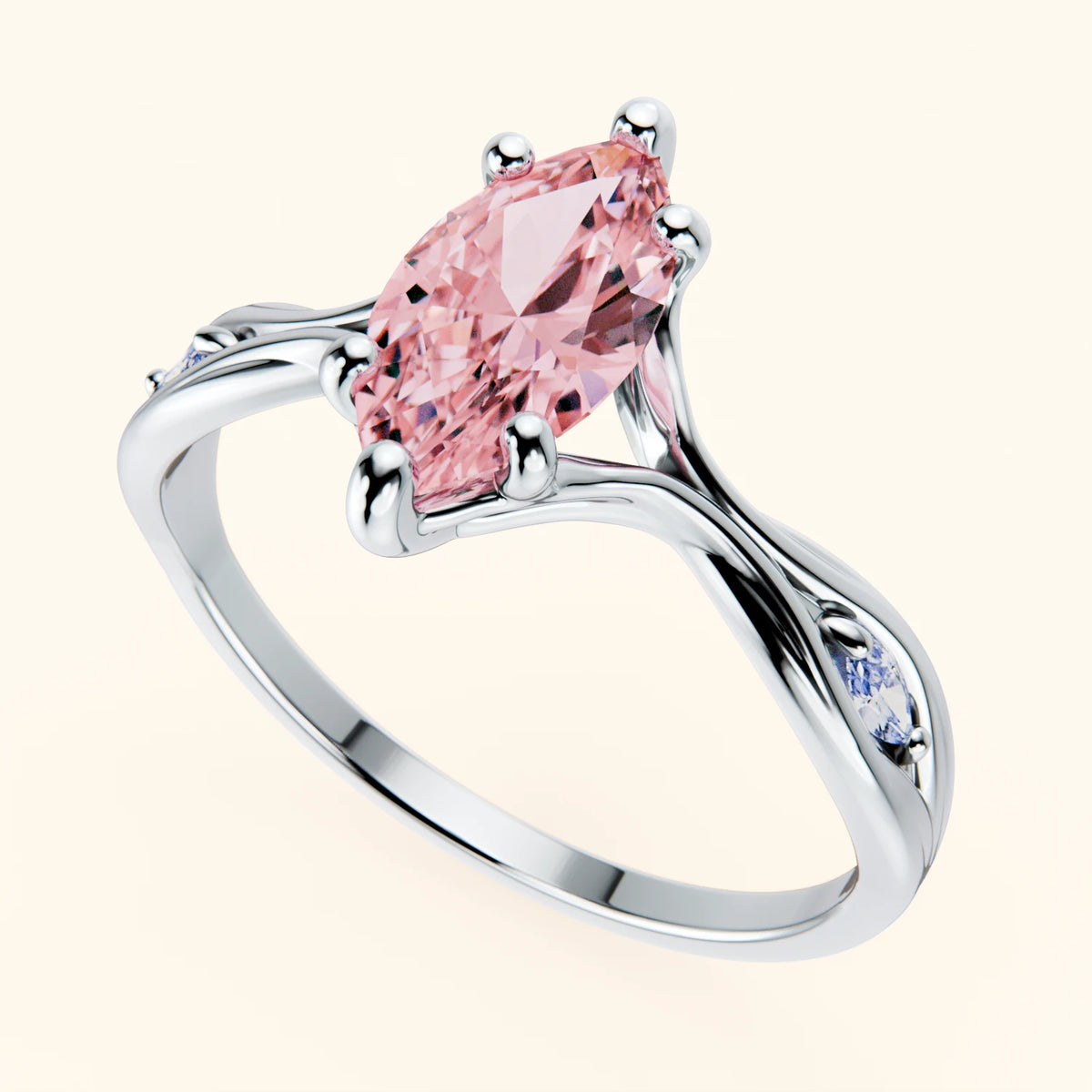Engagement Ring Verset - 1ct Lab Pink Diamond with Natural Diamond Side Stones