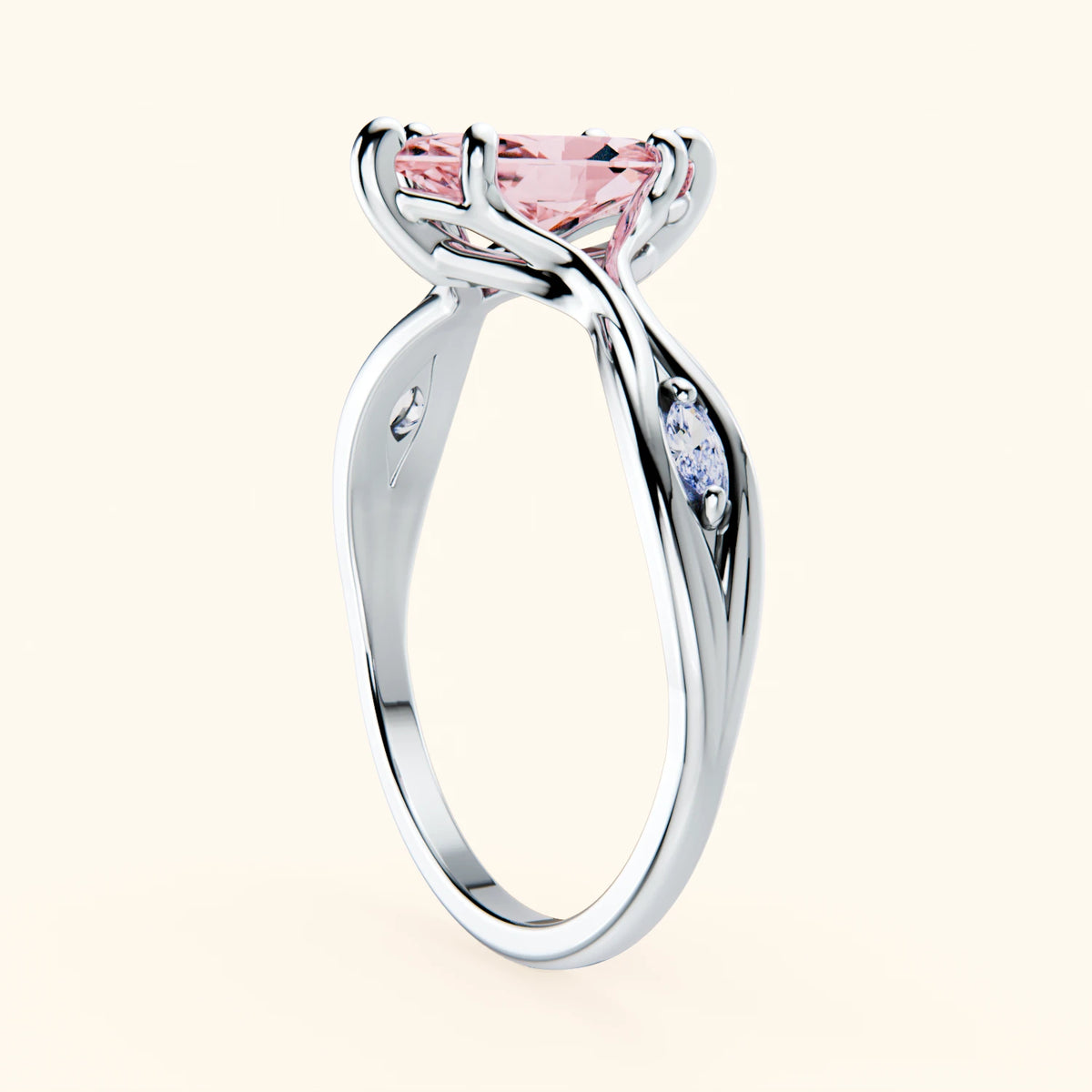 Engagement Ring Verset - 1ct Lab Pink Diamond with Natural Diamond Side Stones