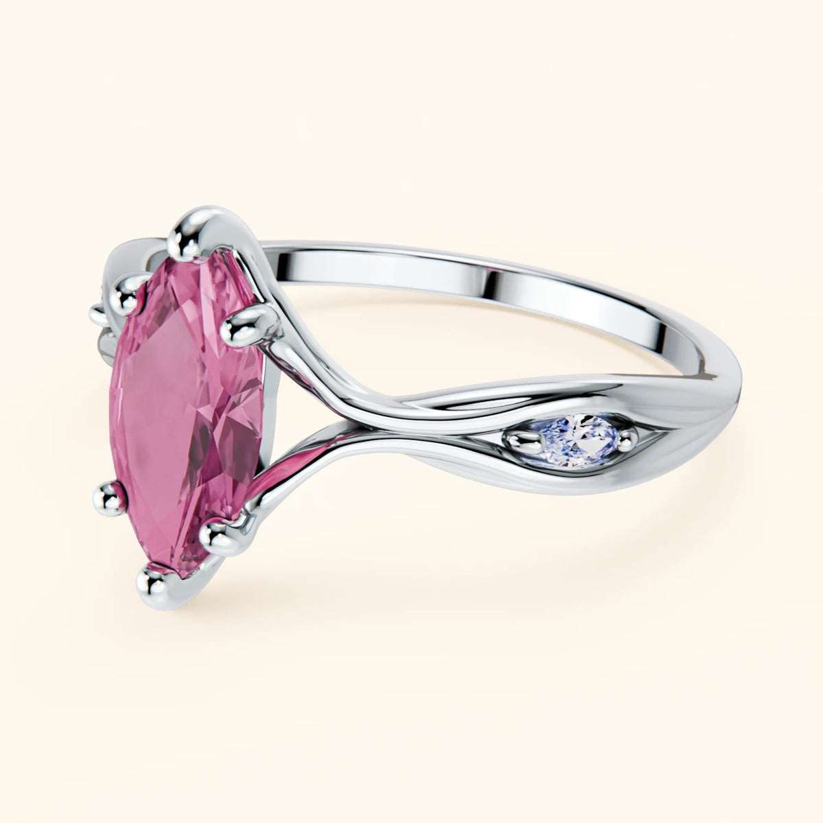 Engagement Ring Verset - 1.35ct Lab Pink Sapphire with Natural Diamond Side Stones