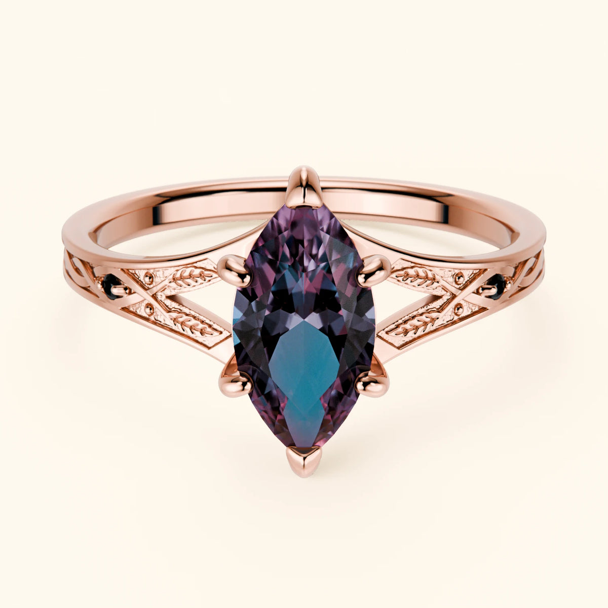 Engagement Ring Voile - 1.20ct Lab Alexandrite with Black Diamond Side Stones