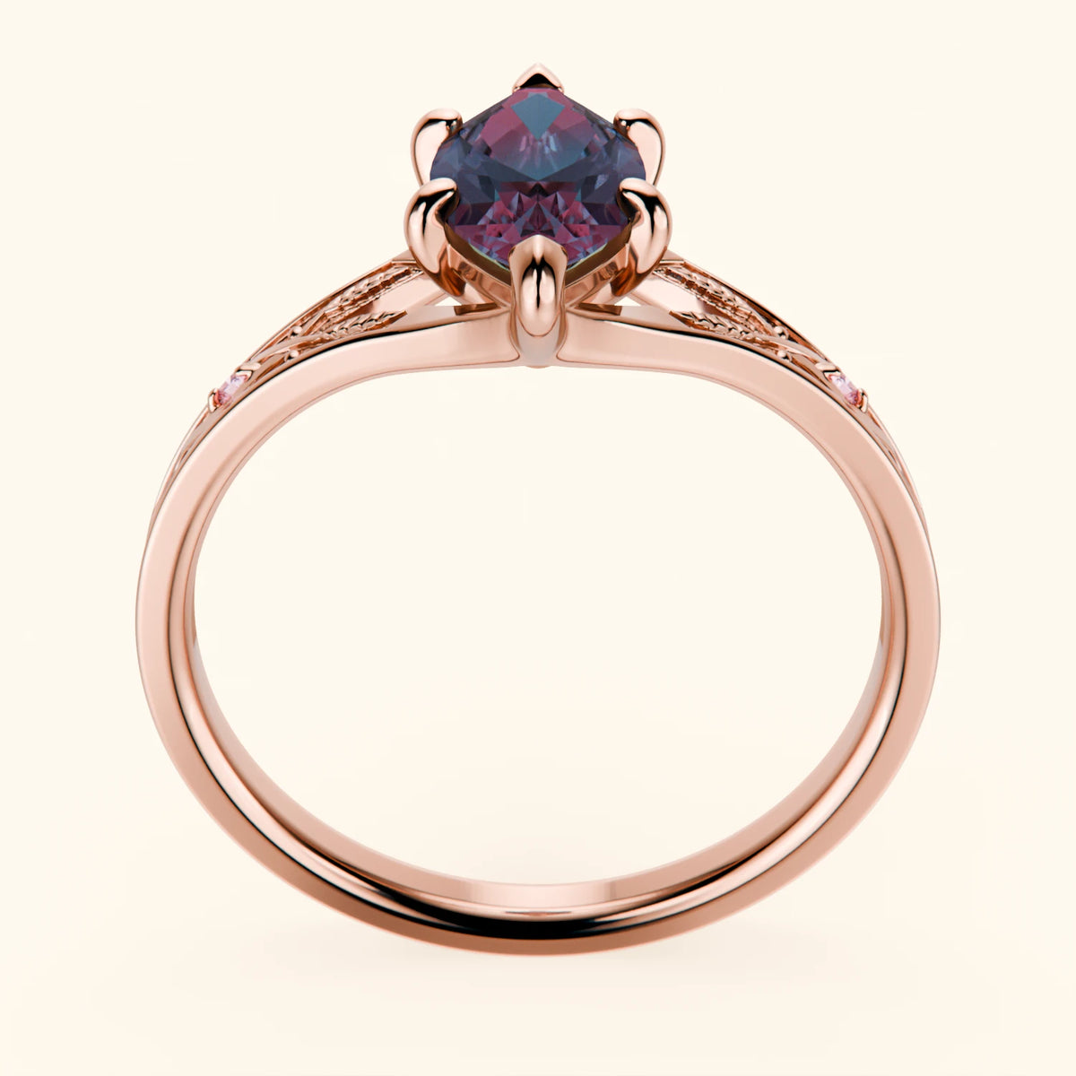 Engagement Ring Voile - 1.20ct Lab Alexandrite with Lab Pink Diamond Side Stones