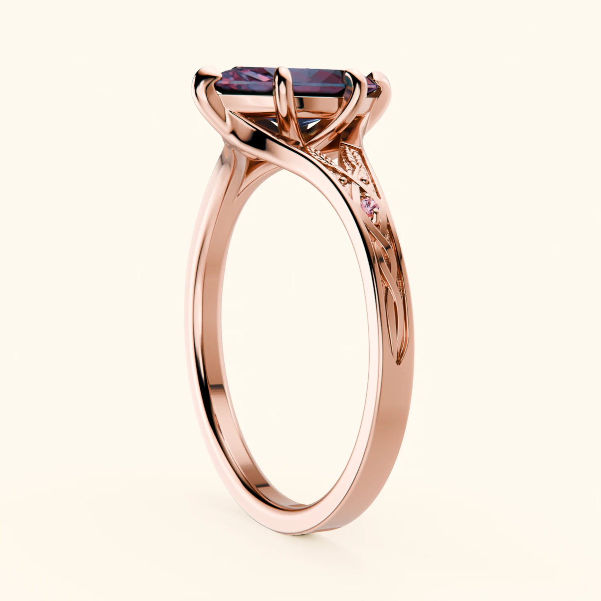 Engagement Ring Voile - 1.20ct Lab Alexandrite with Lab Pink Diamond Side Stones