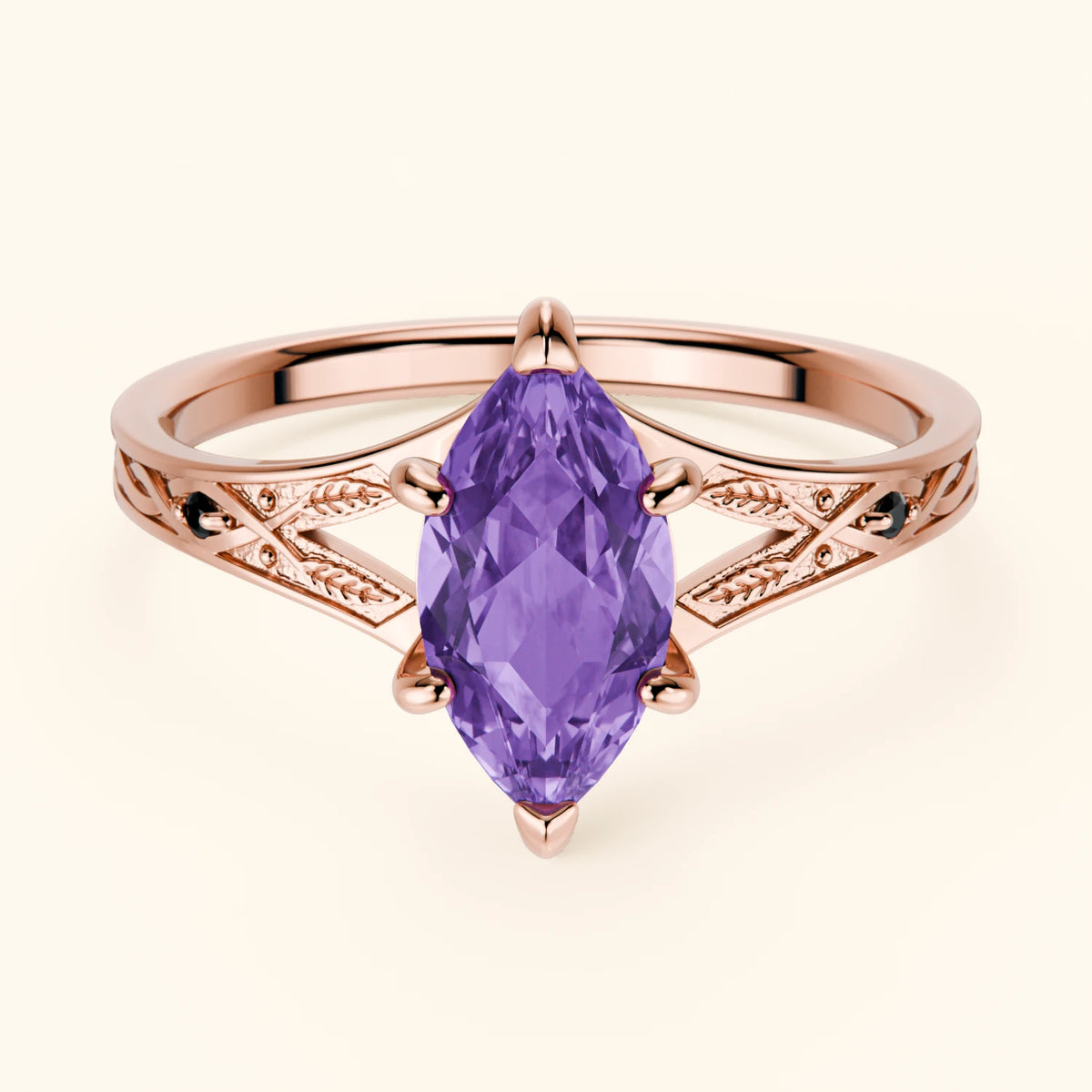 Engagement Ring Voile - 0.80ct Amethyst with Black Diamond Side Stones