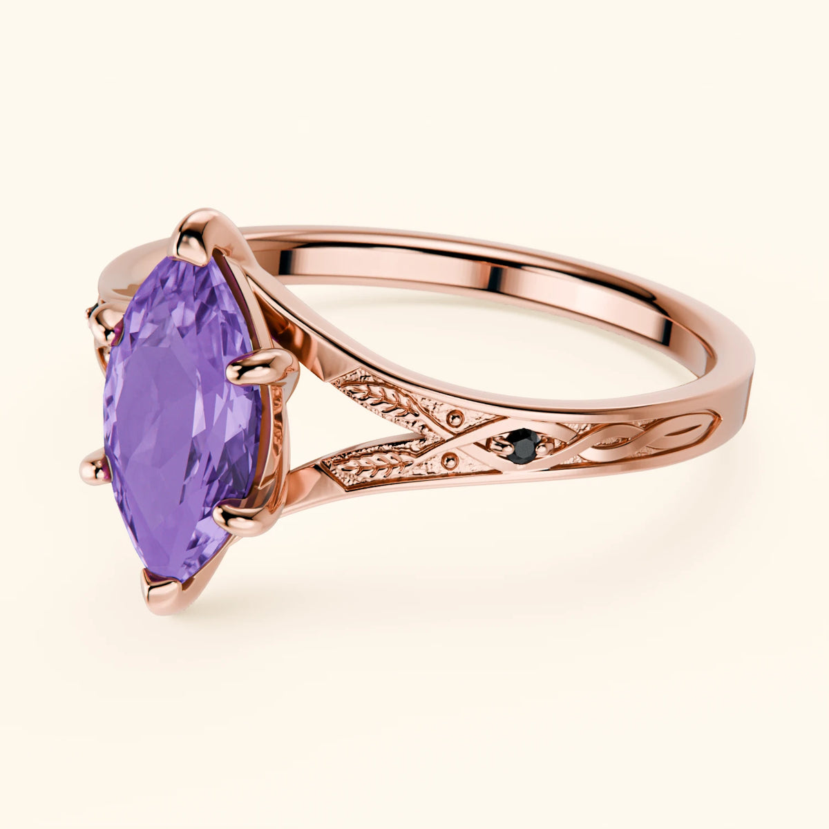 Engagement Ring Voile - 0.80ct Amethyst with Black Diamond Side Stones