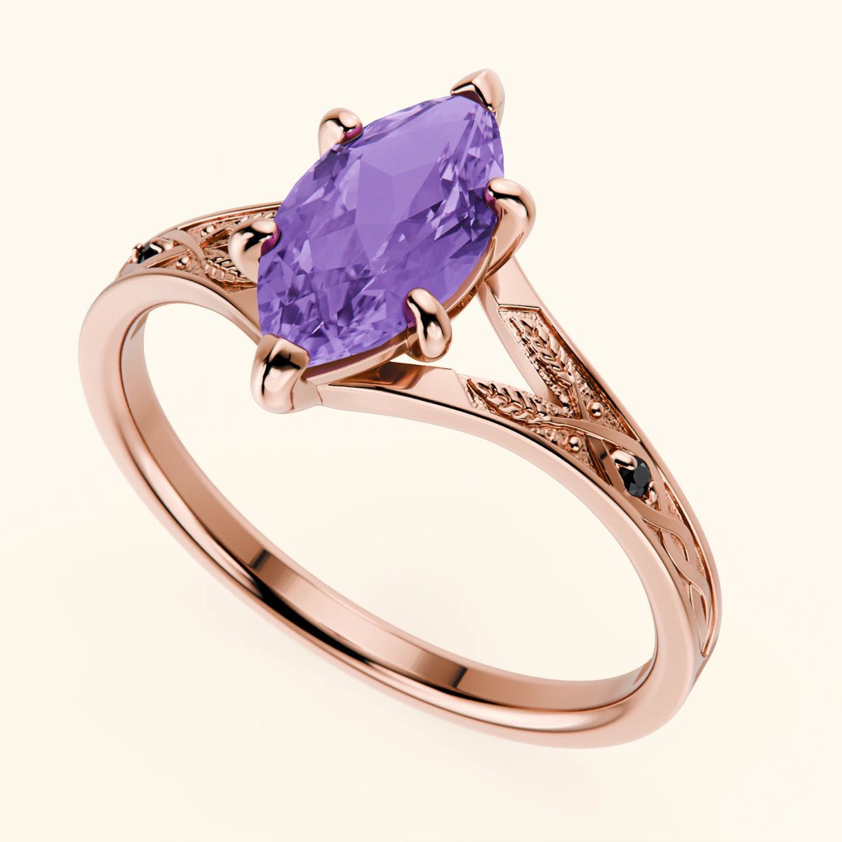 Engagement Ring Voile - 0.80ct Amethyst with Black Diamond Side Stones