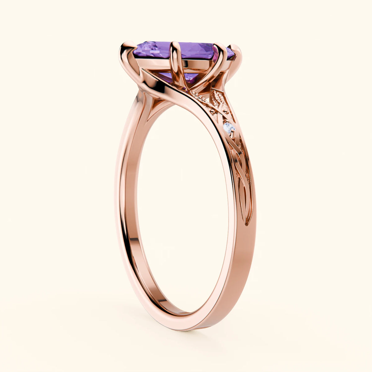 Engagement Ring Voile - 0.80ct Amethyst with Lab Diamond Side Stones