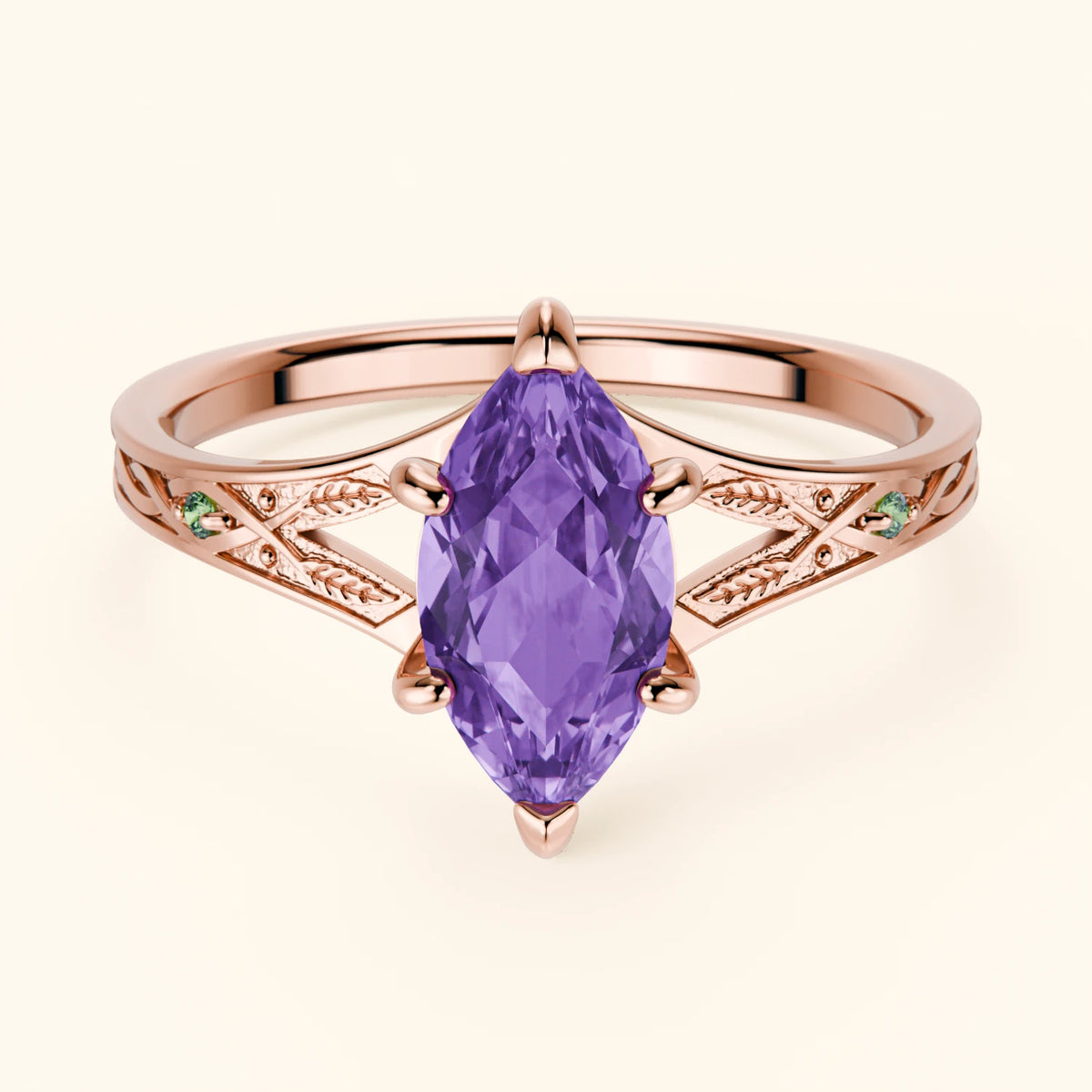 Engagement Ring Voile - 0.80ct Amethyst with Lab Green Diamond Side Stones