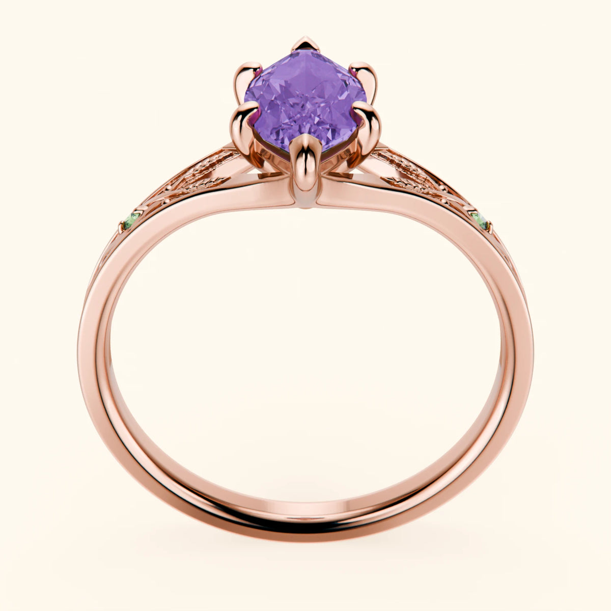 Engagement Ring Voile - 0.80ct Amethyst with Lab Green Diamond Side Stones