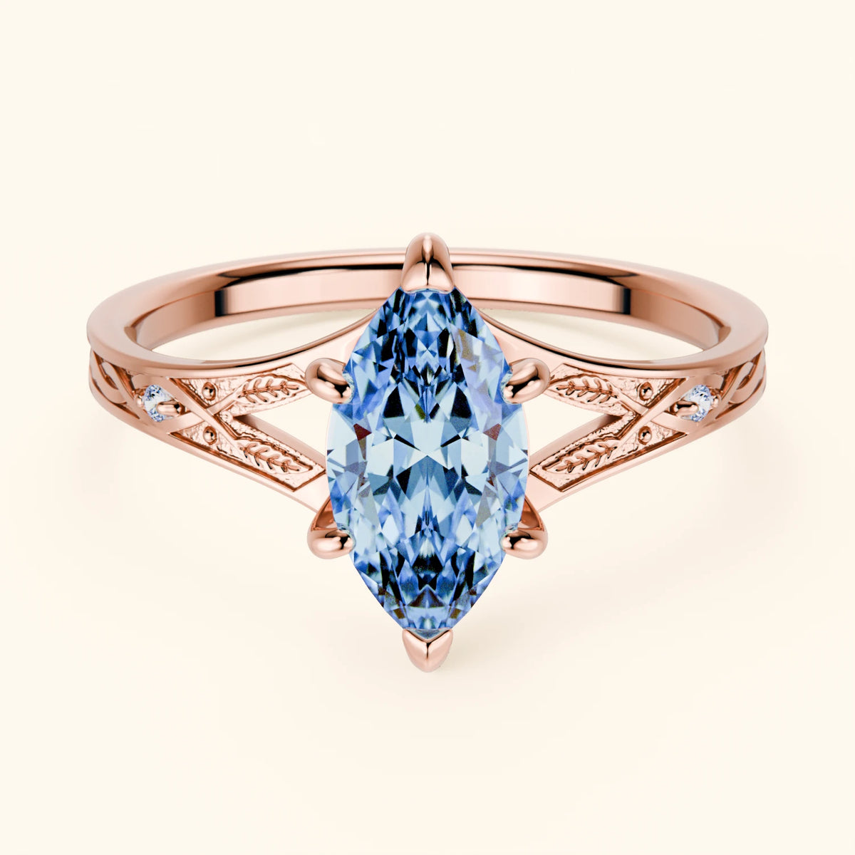 Engagement Ring Voile - 1ct Lab Blue Diamond with Natural Diamond Side Stones