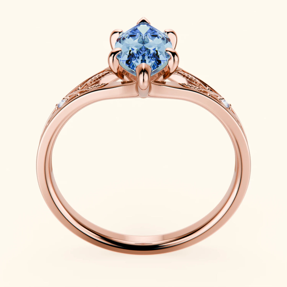 Engagement Ring Voile - 1ct Lab Blue Diamond with Natural Diamond Side Stones