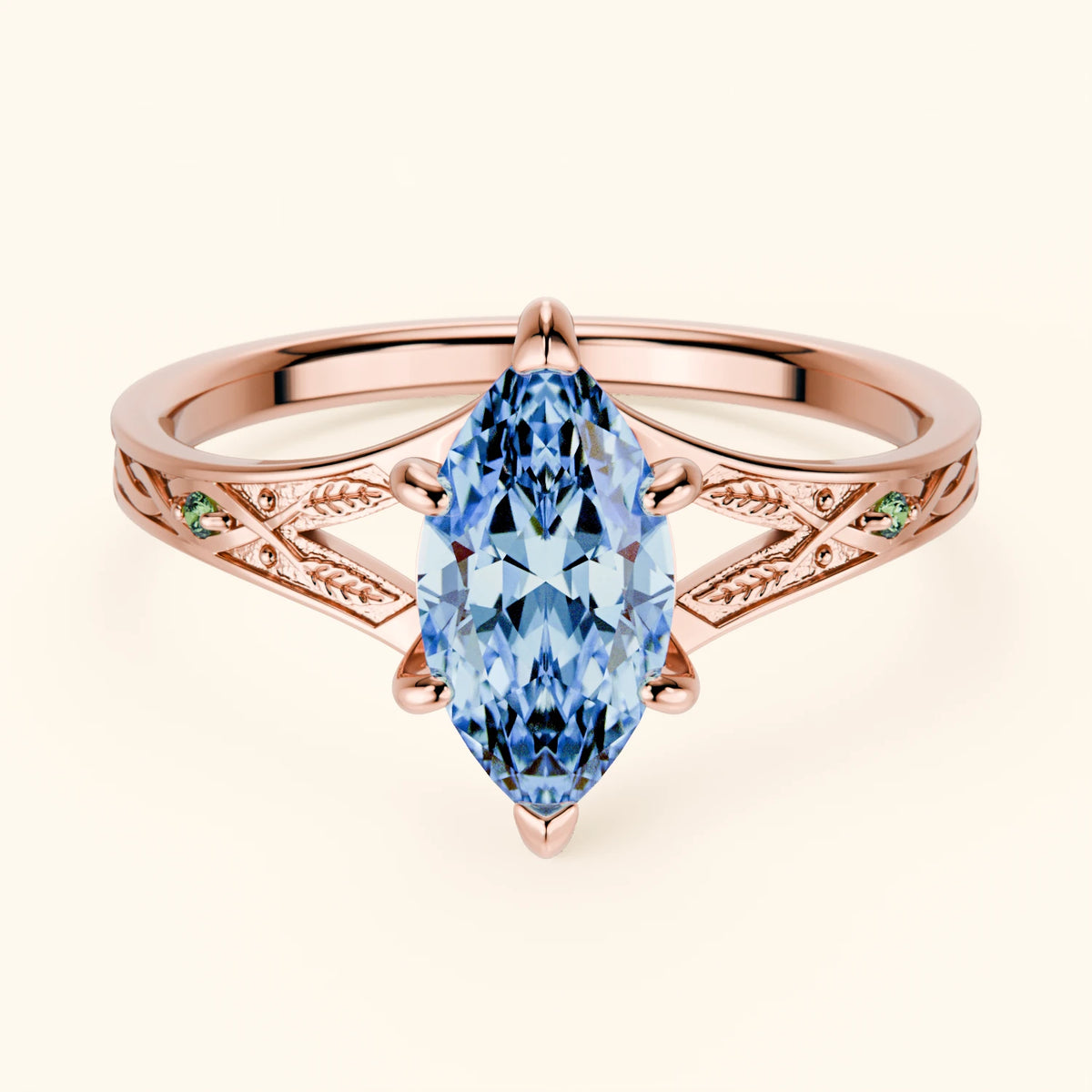 Engagement Ring Voile - 1ct Lab Blue Diamond with Lab Green Diamond Side Stones